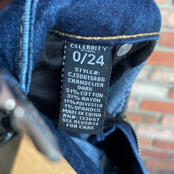 Celebrity Pink, Size 0, Dark Wash Denim Shorts, Raw Hem, Rose Gold Hardware, EUC - Picture 4 of 5